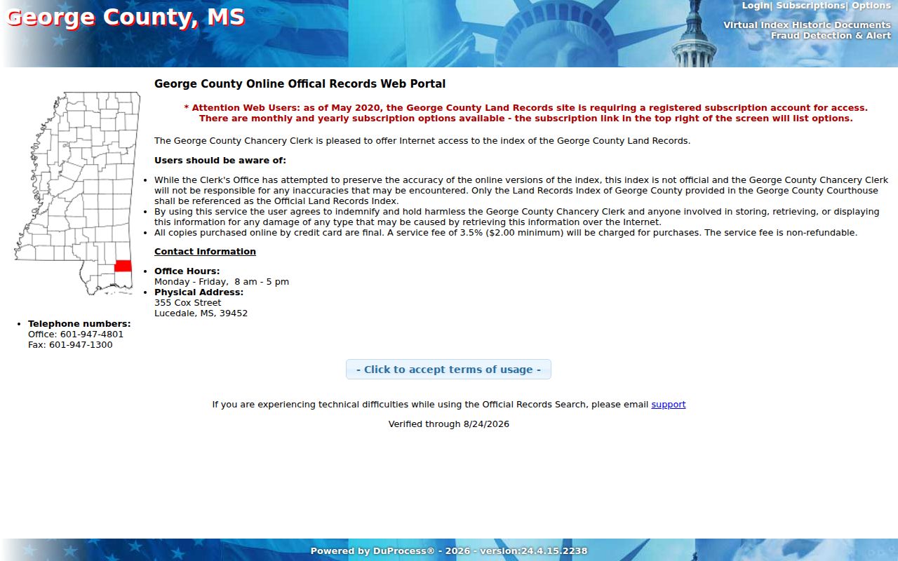 George County case search distinction showing the land-record search landing page