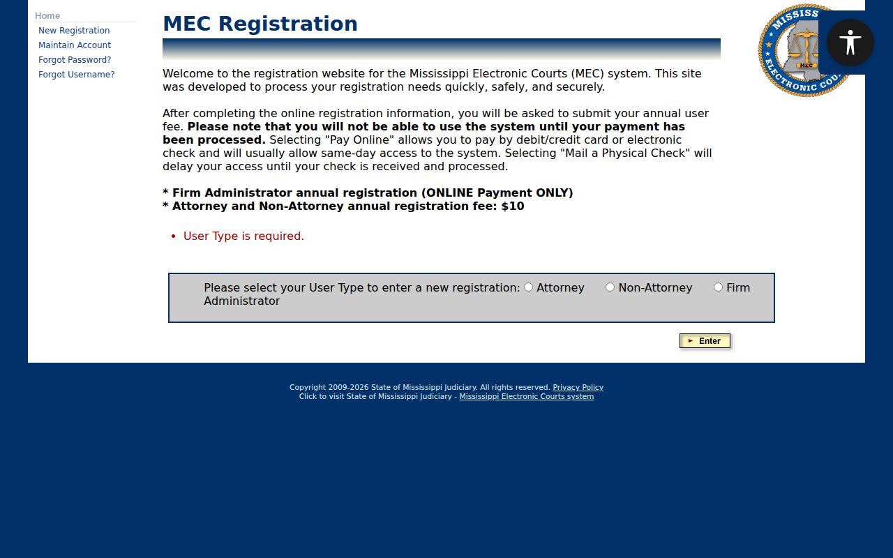 George County case search PAMEC registration choices and annual fee notice