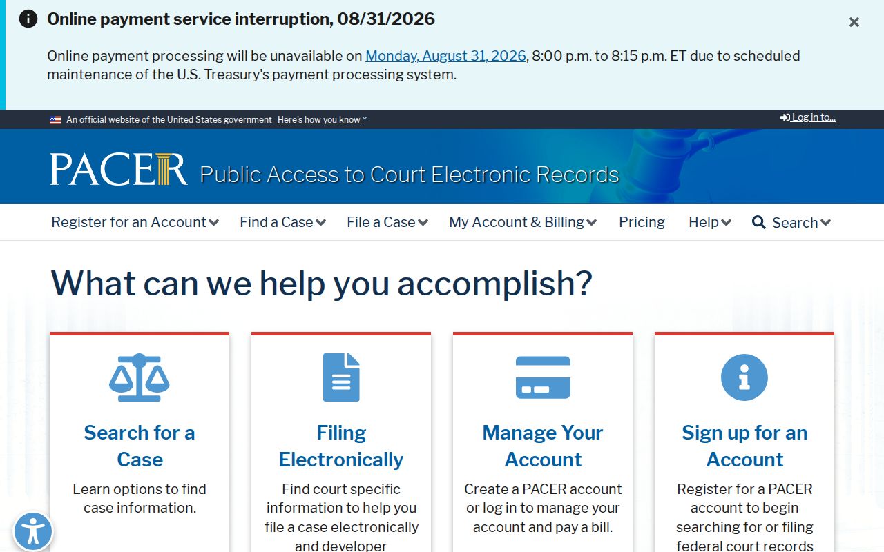 George County case search federal PACER access and fee information