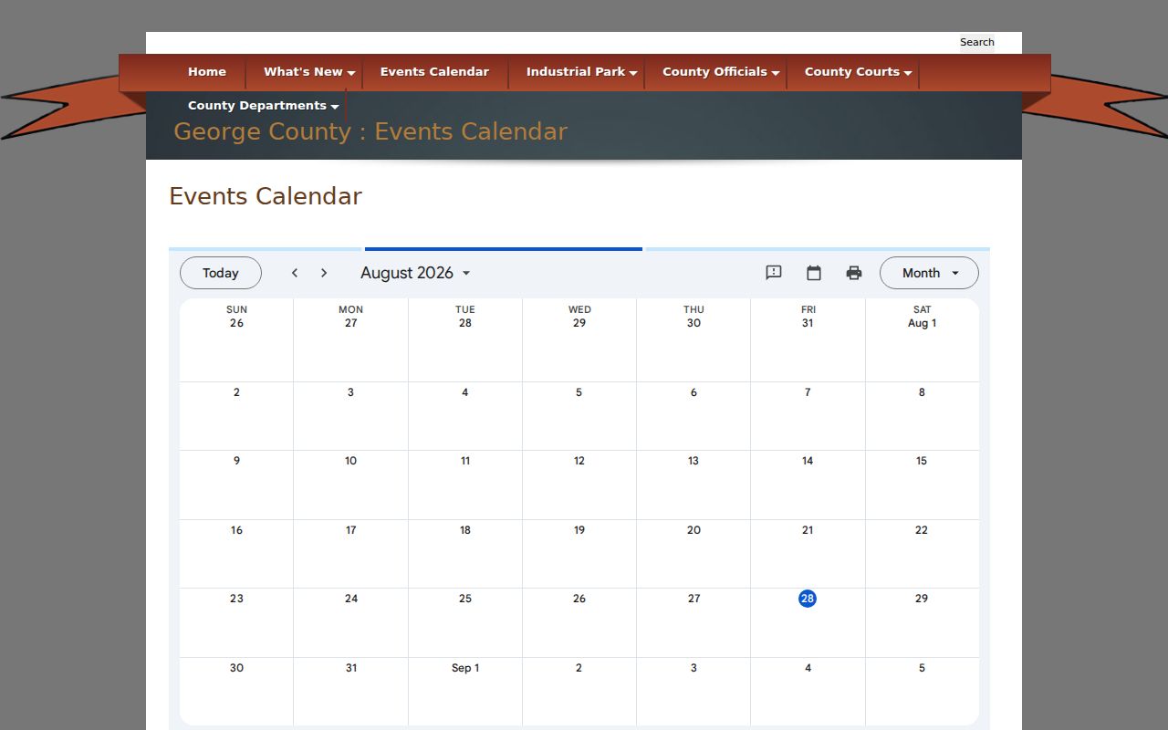 George County court calendar comparison image showing a general events calendar rather than a case docket