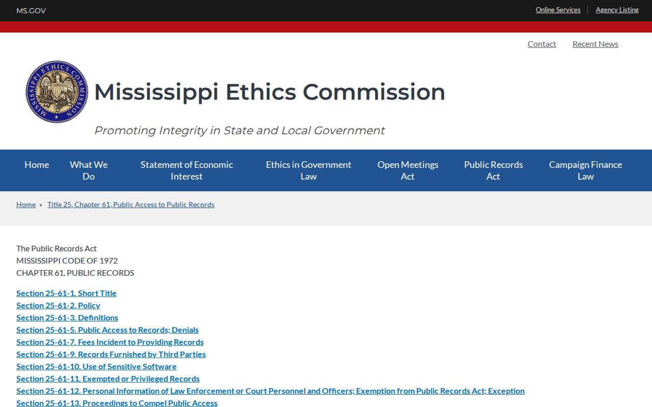 George County court records Mississippi Public Records Act official text page