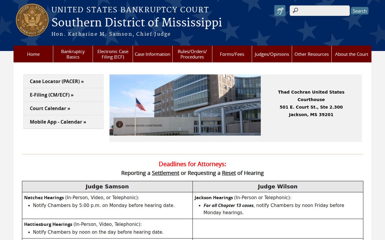 George County court records Southern District of Mississippi Bankruptcy Court landing page