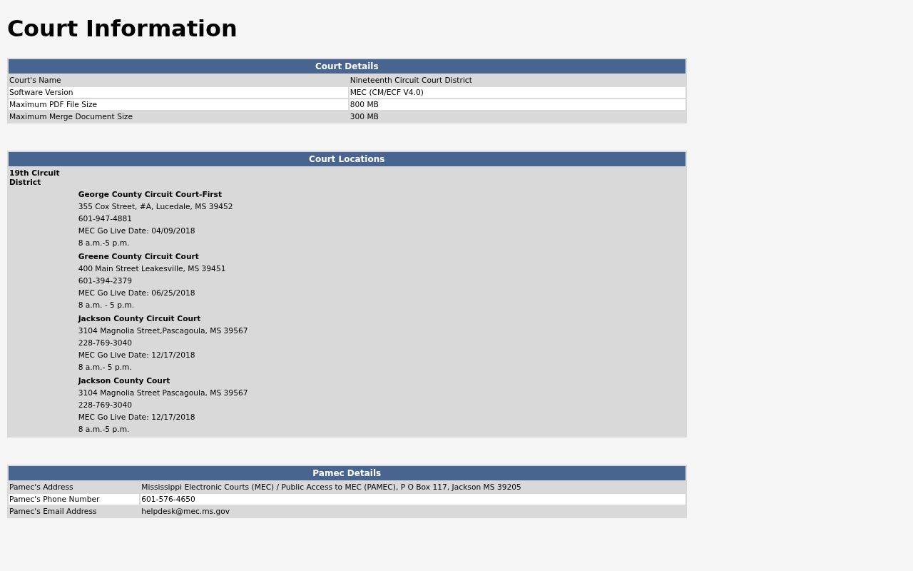 George County criminal docket Circuit MEC code and flag information