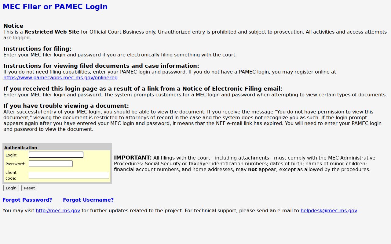 George County criminal docket Circuit MEC login and redaction notice