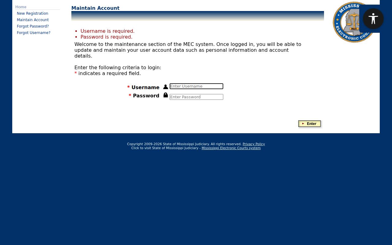 George County criminal docket PAMEC account maintenance form
