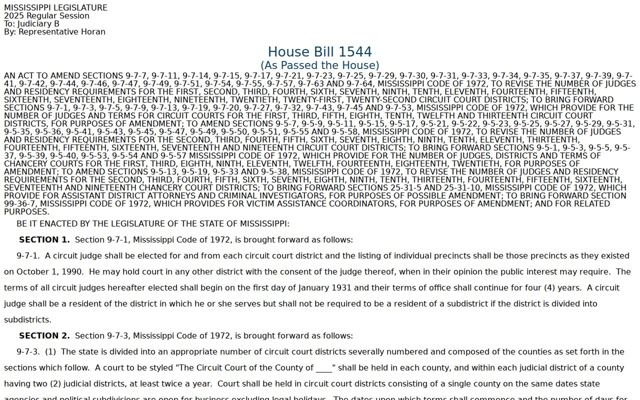 George County criminal docket circuit redistricting legislation