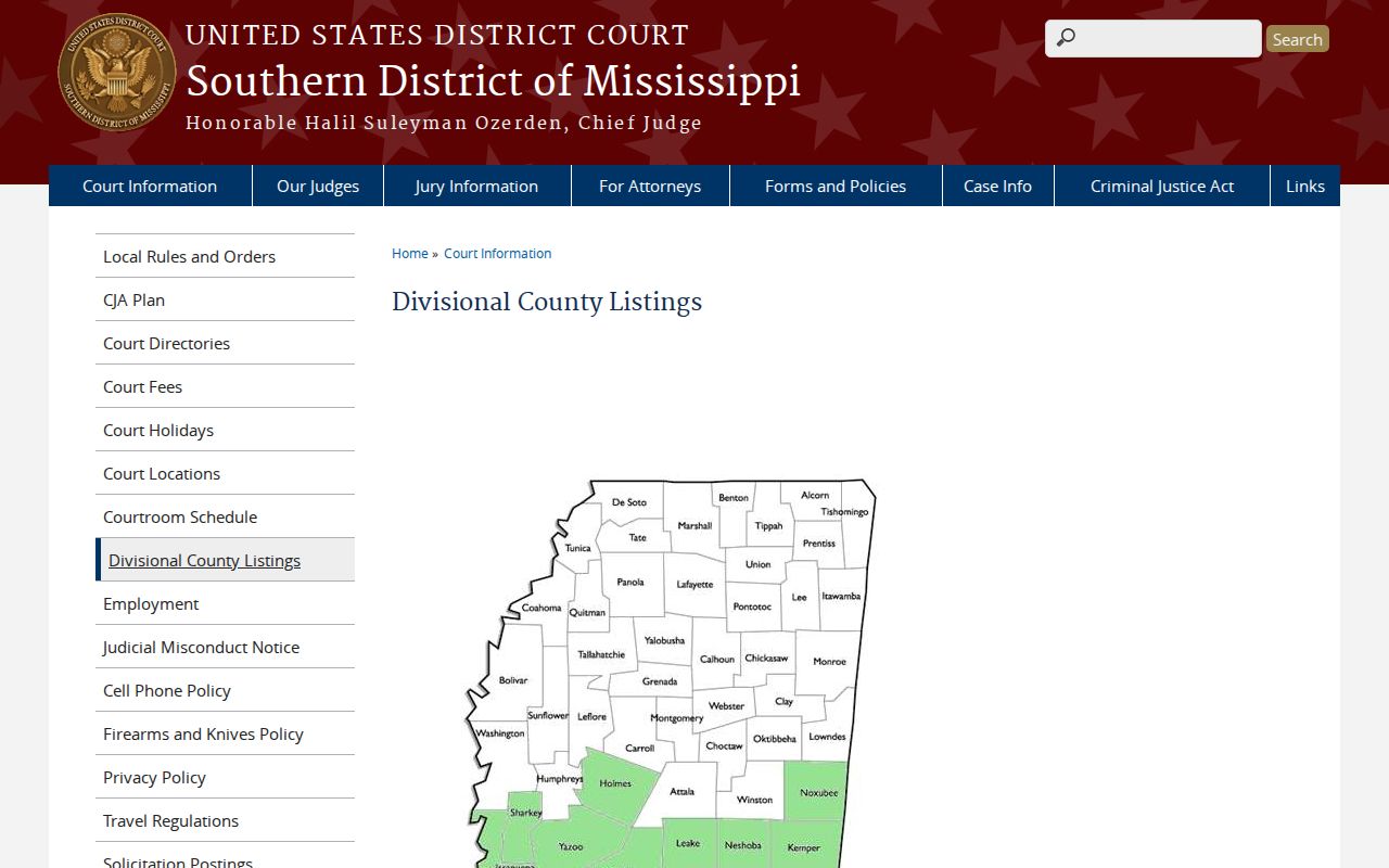 George County criminal docket federal divisional county listing