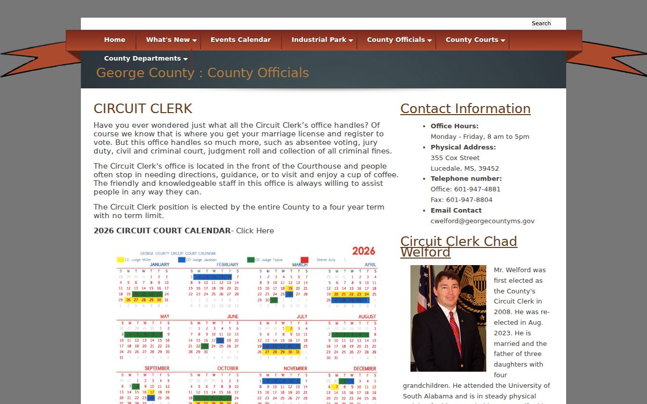George County criminal and civil court docket Circuit Clerk contact