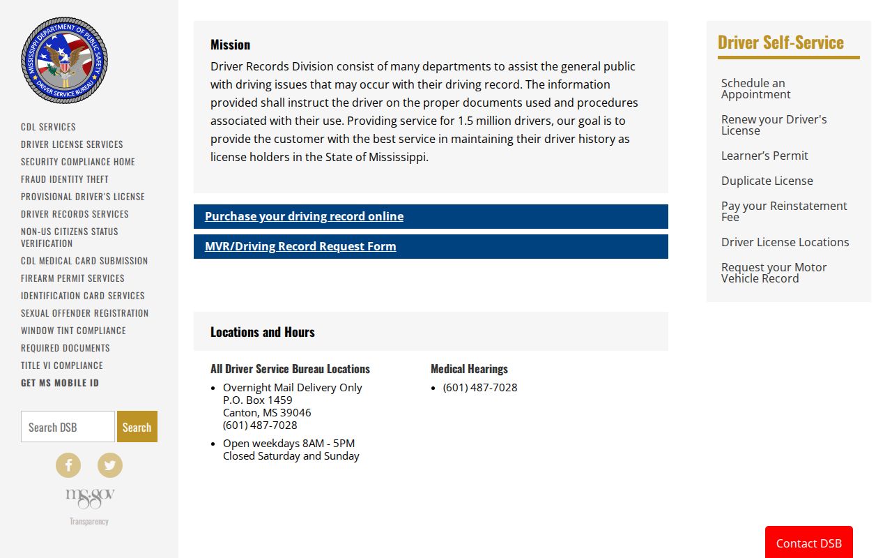 George County traffic court records Mississippi DPS driver record service
